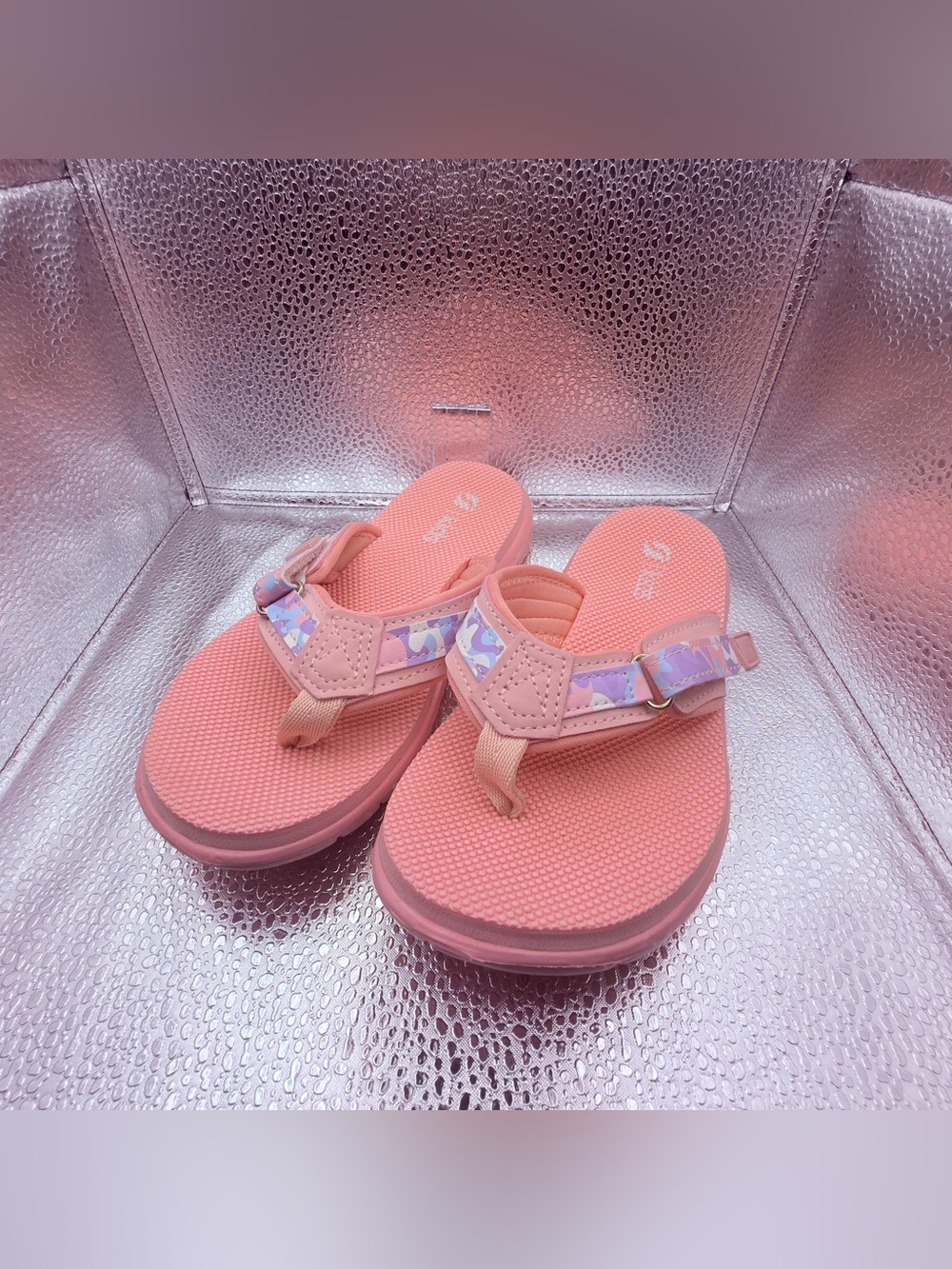 Girls Coral Pink Floral Accent Thong flip flop Sandals